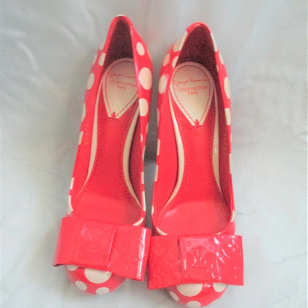 NEW LOUIS VUITTON DOTS YAYOI KUSAMA High Heel Shoes Pumps 35 RED WHITE - Picture 3 of 9